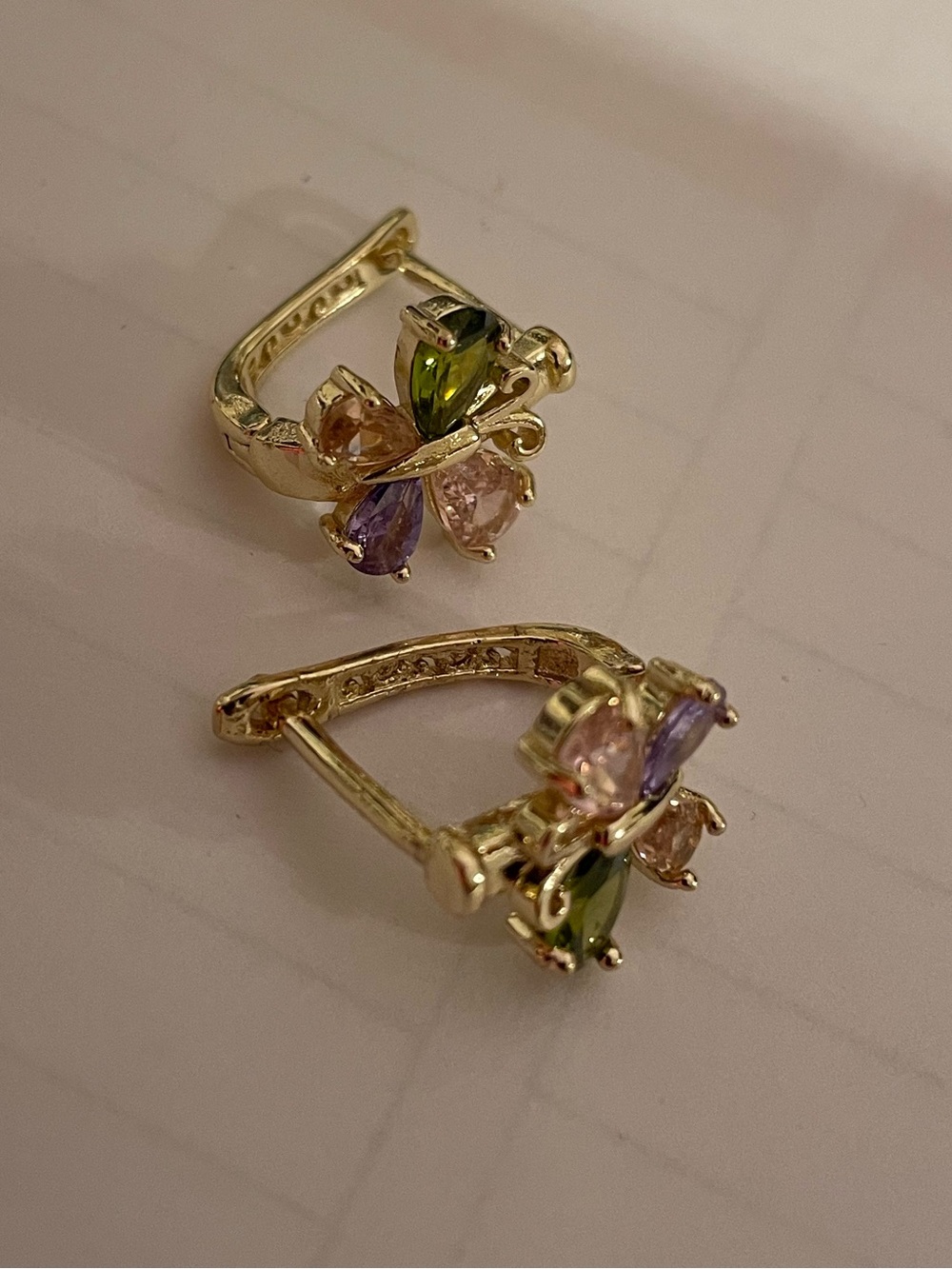 Gold Butterfly Multi-Color Crystal Hoop Earrings - Women Jewelry